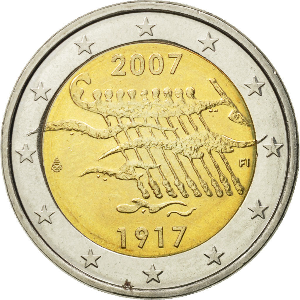 Finland, 2 Euro, 90th Anniversary of Independence, 2007, MS(63), Bi-Metallic