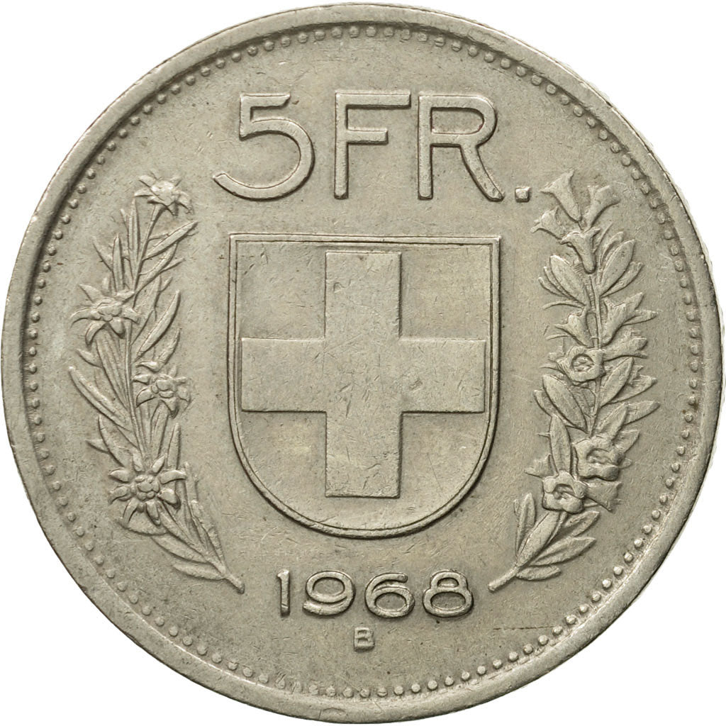 Moneta, Svizzera, 5 Francs, 1968, Bern, MB, Rame-nichel, KM:40a.1