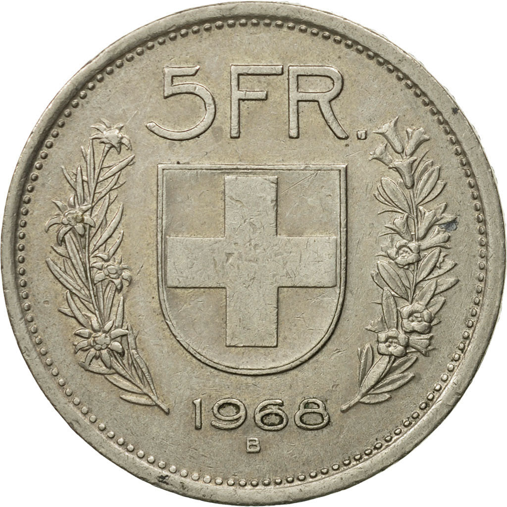 Coin, Switzerland, 5 Francs, 1968, Bern, EF(40-45), Copper-nickel, KM:40a.1