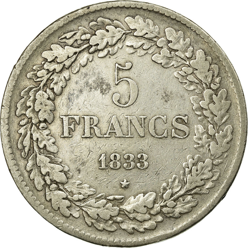 Coin, Belgium, Leopold I, 5 Francs, 5 Frank, 1833, EF(40-45), Silver, KM:3.1