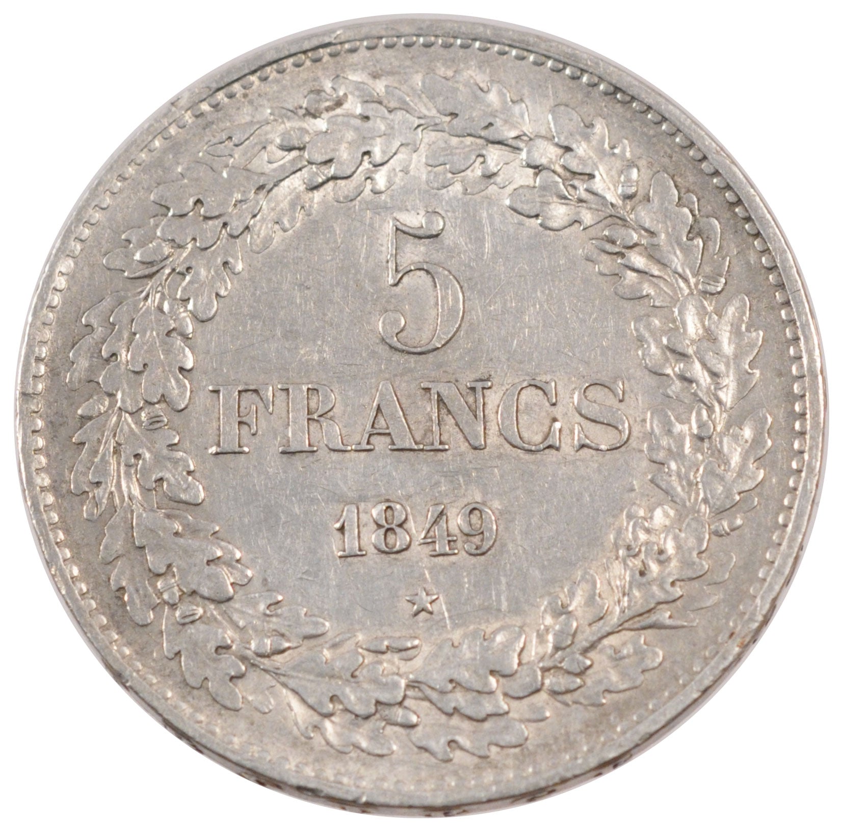 BELGIUM, 5 Francs, 5 Frank, 1849, KM #3.2, AU(50-53), Silver, 24.94