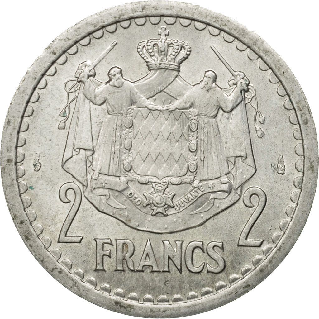 Moneta, Monaco, Louis II, 2 Francs, Undated (1943), BB+, Alluminio, KM:121