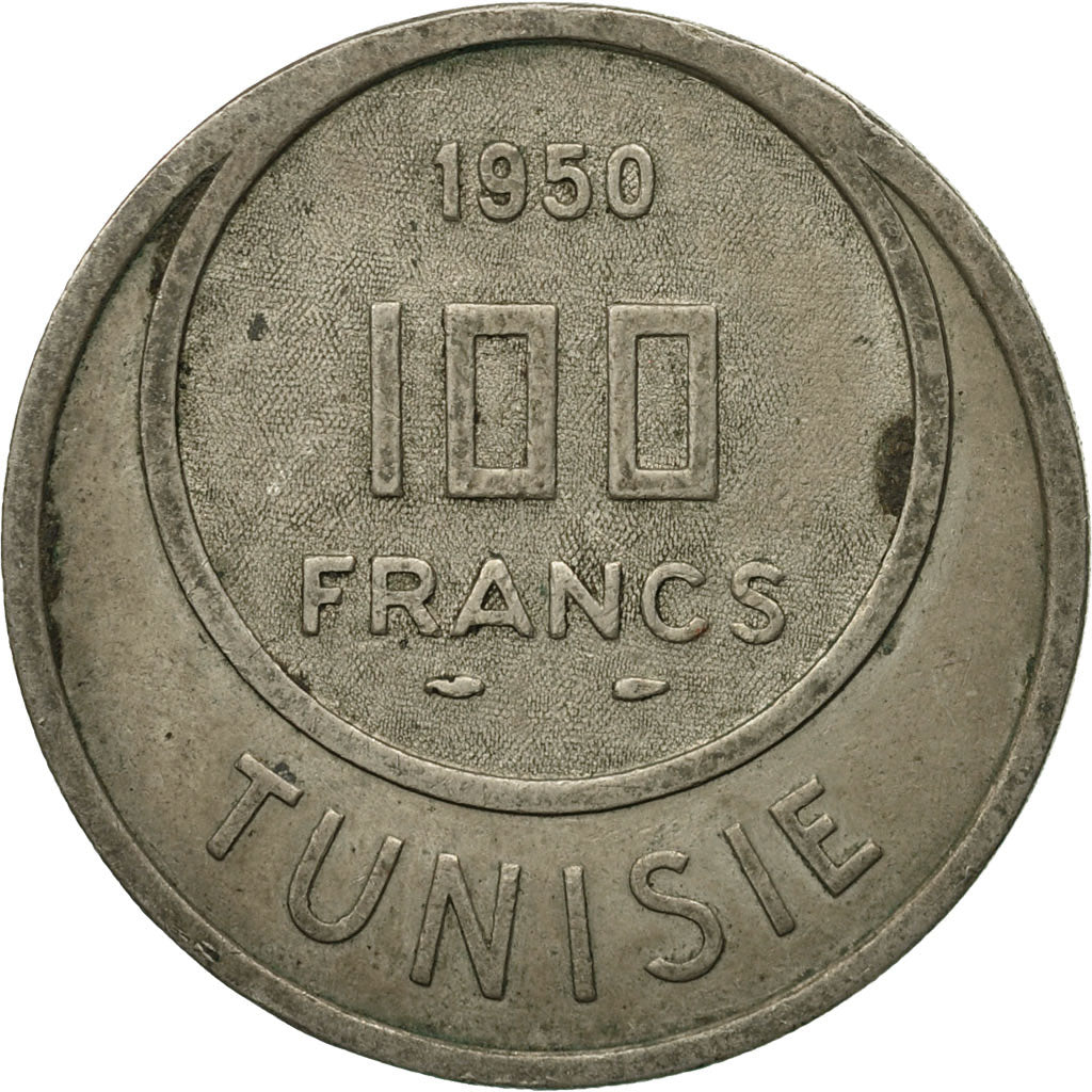 Coin, Tunisia, Muhammad al-Amin Bey, 100 Francs, 1950, Paris, VF(20-25)