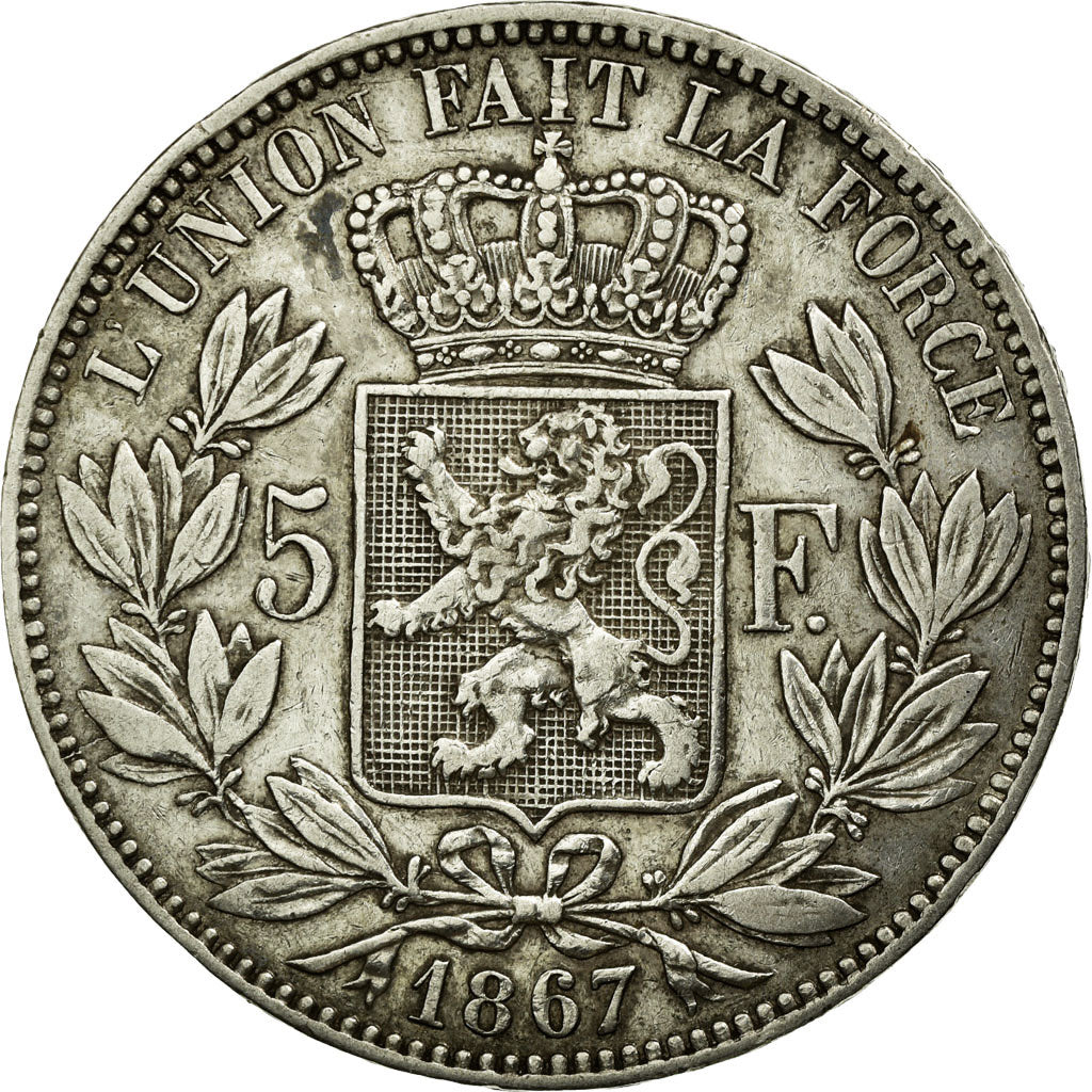 Coin, Belgium, Leopold II, 5 Francs, 5 Frank, 1867, EF(40-45), Silver, KM:24