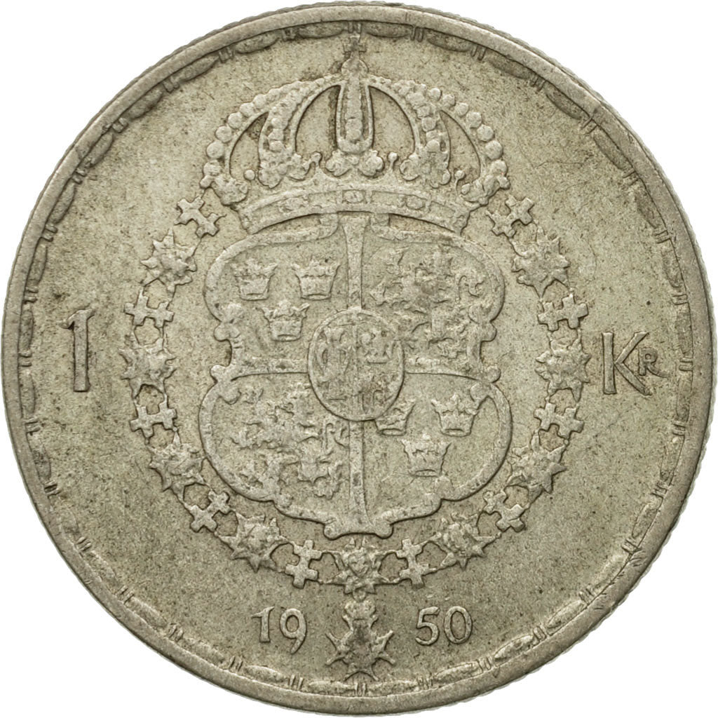 Coin, Sweden, Gustaf V, Krona, 1950, VF(20-25), Silver, KM:814
