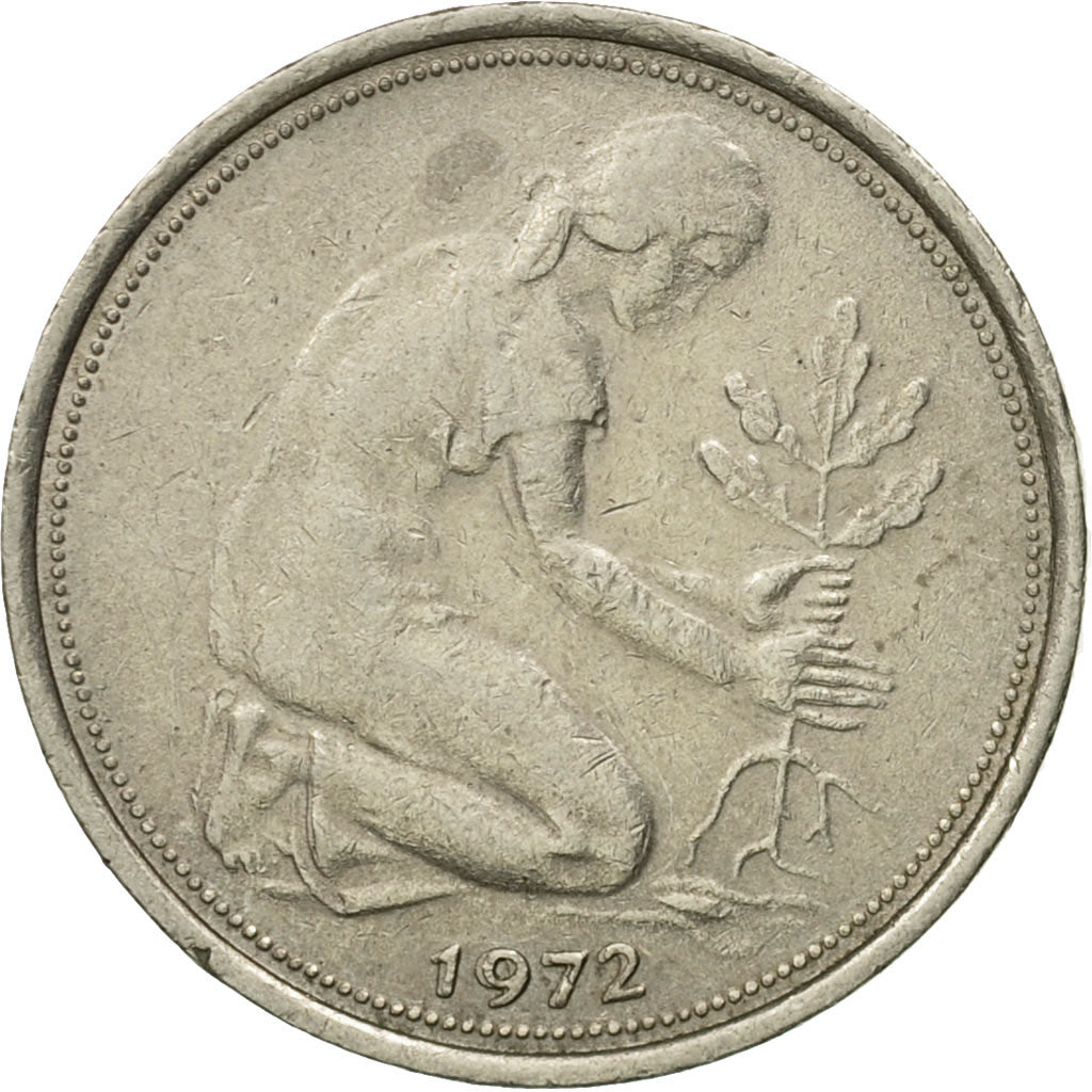 Coin, GERMANY - FEDERAL REPUBLIC, 50 Pfennig, 1972, EF(40-45), Copper-nickel