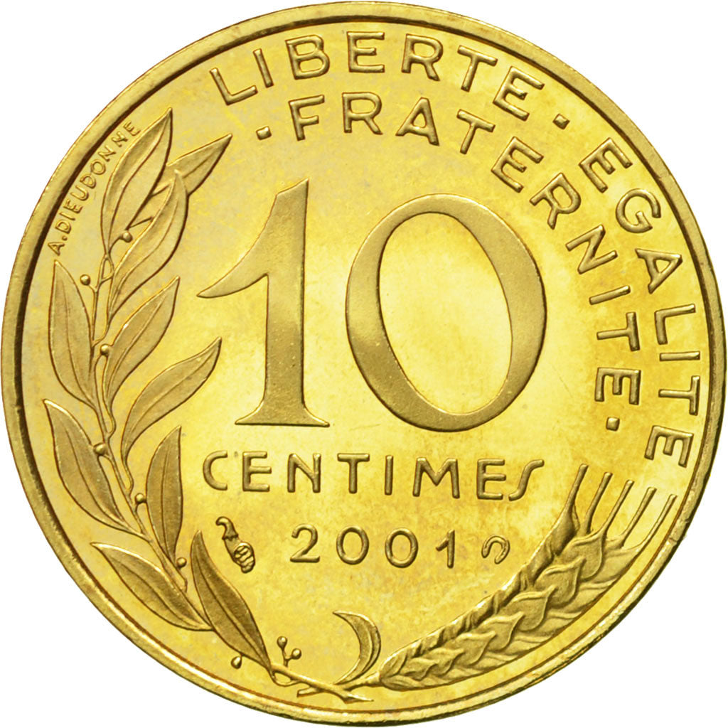 Munten, Frankrijk, Marianne, 10 Centimes, 2001, Paris, FDC, Aluminum-Bronze