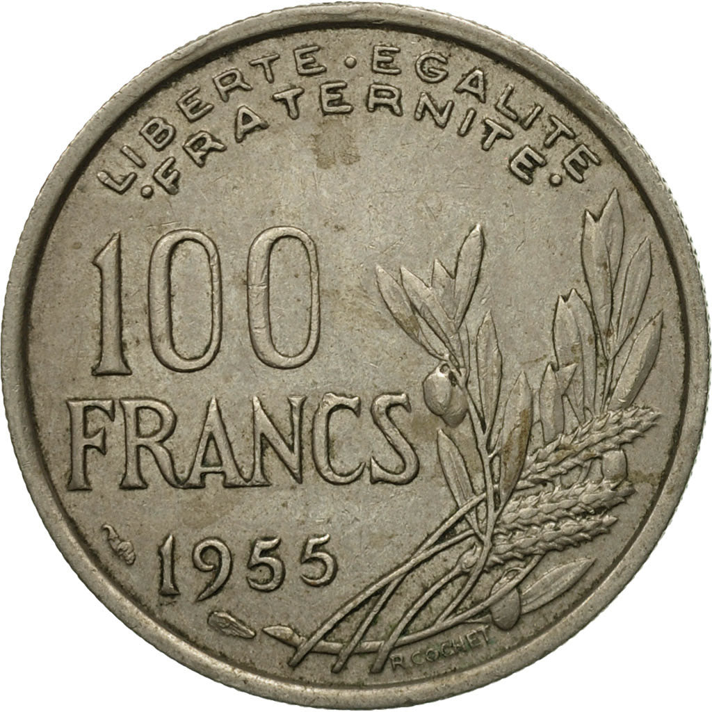 Moneta, Francia, Cochet, 100 Francs, 1955, BB, Rame-nichel, KM:919.1