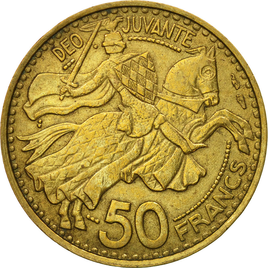 Münze, Monaco, Rainier III, 50 Francs, Cinquante, 1950, VZ, Aluminum-Bronze