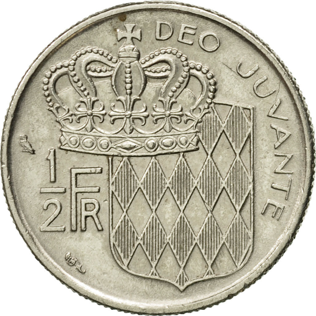 Coin, Monaco, Rainier III, 1/2 Franc, 1968, EF(40-45), Nickel, KM:145