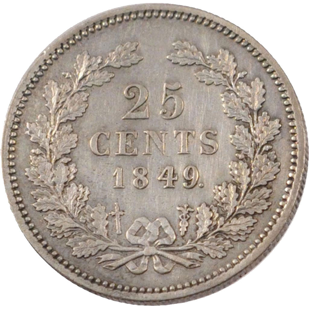 Coin, Netherlands, William III, 25 Cents, 1849, AU(50-53), Silver, KM:81