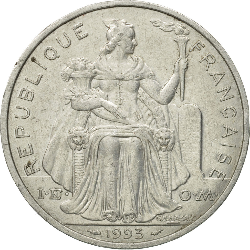 Coin, French Polynesia, 5 Francs, 1993, Paris, EF(40-45), Aluminum, KM:12