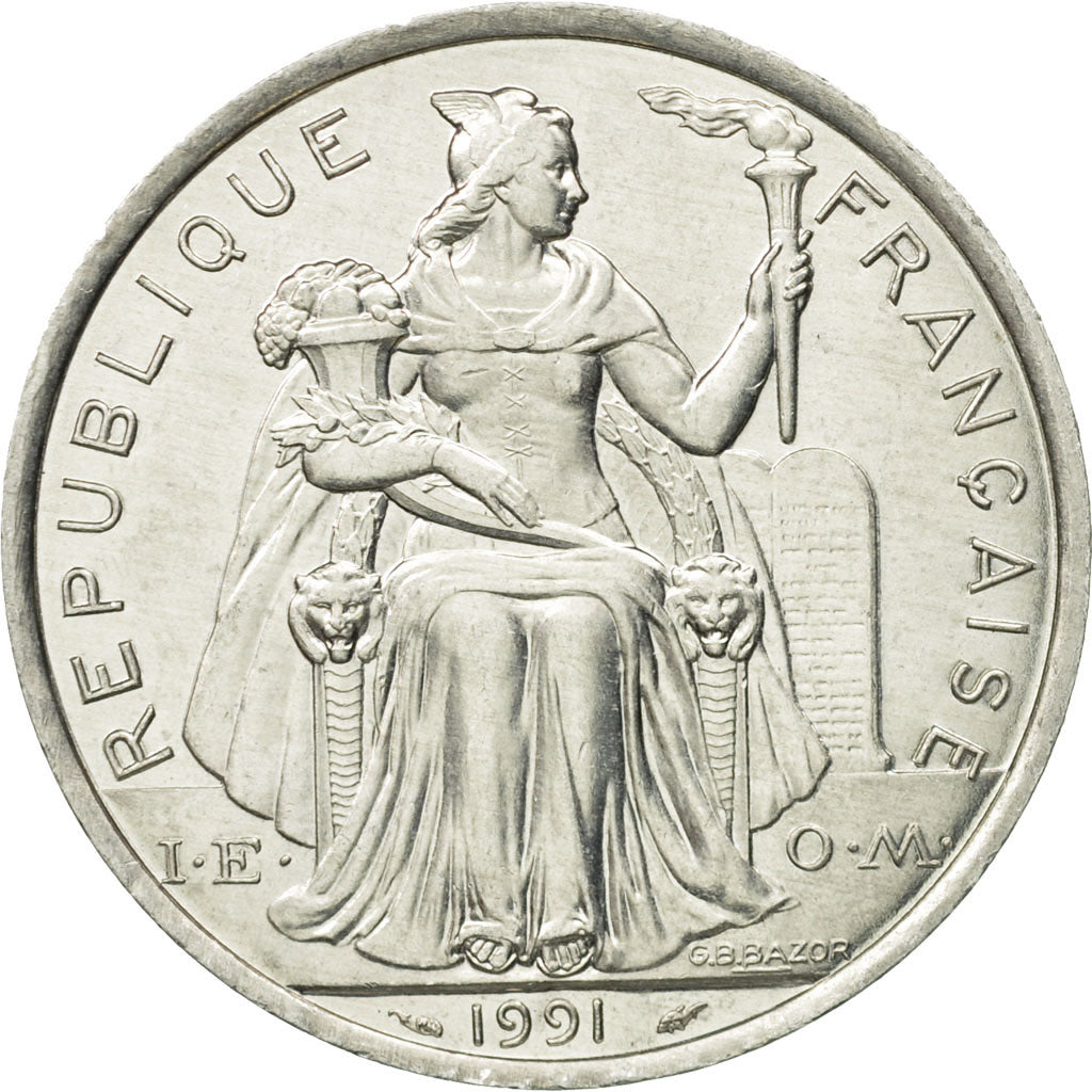 Coin, French Polynesia, 5 Francs, 1991, Paris, MS(60-62), Aluminum, KM:12