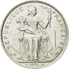 Coin, French Polynesia, 5 Francs, 1991, Paris, MS(60-62), Aluminum, KM:12