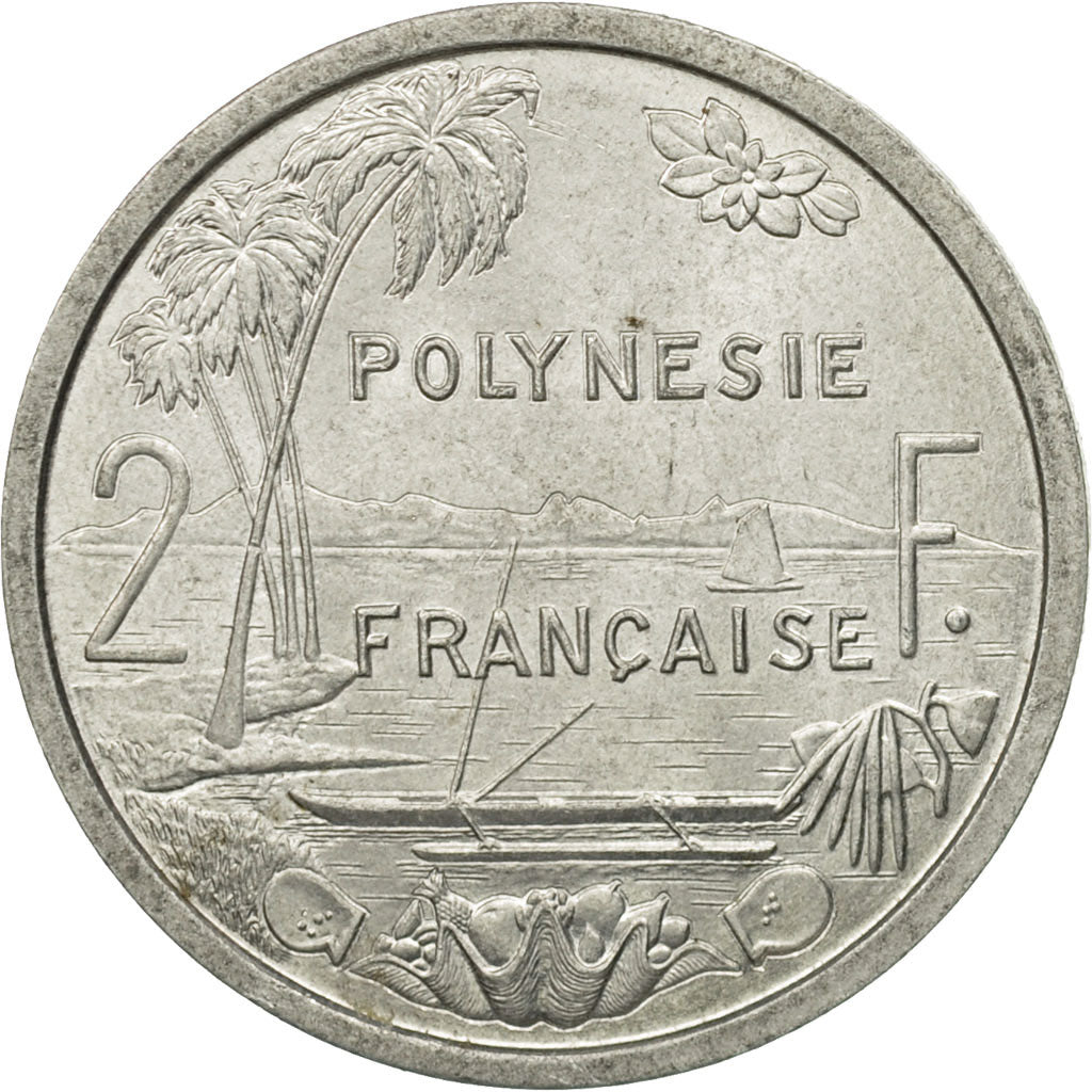 Moneda, Polinesia francesa, 2 Francs, 1965, MBC, Aluminio, KM:3