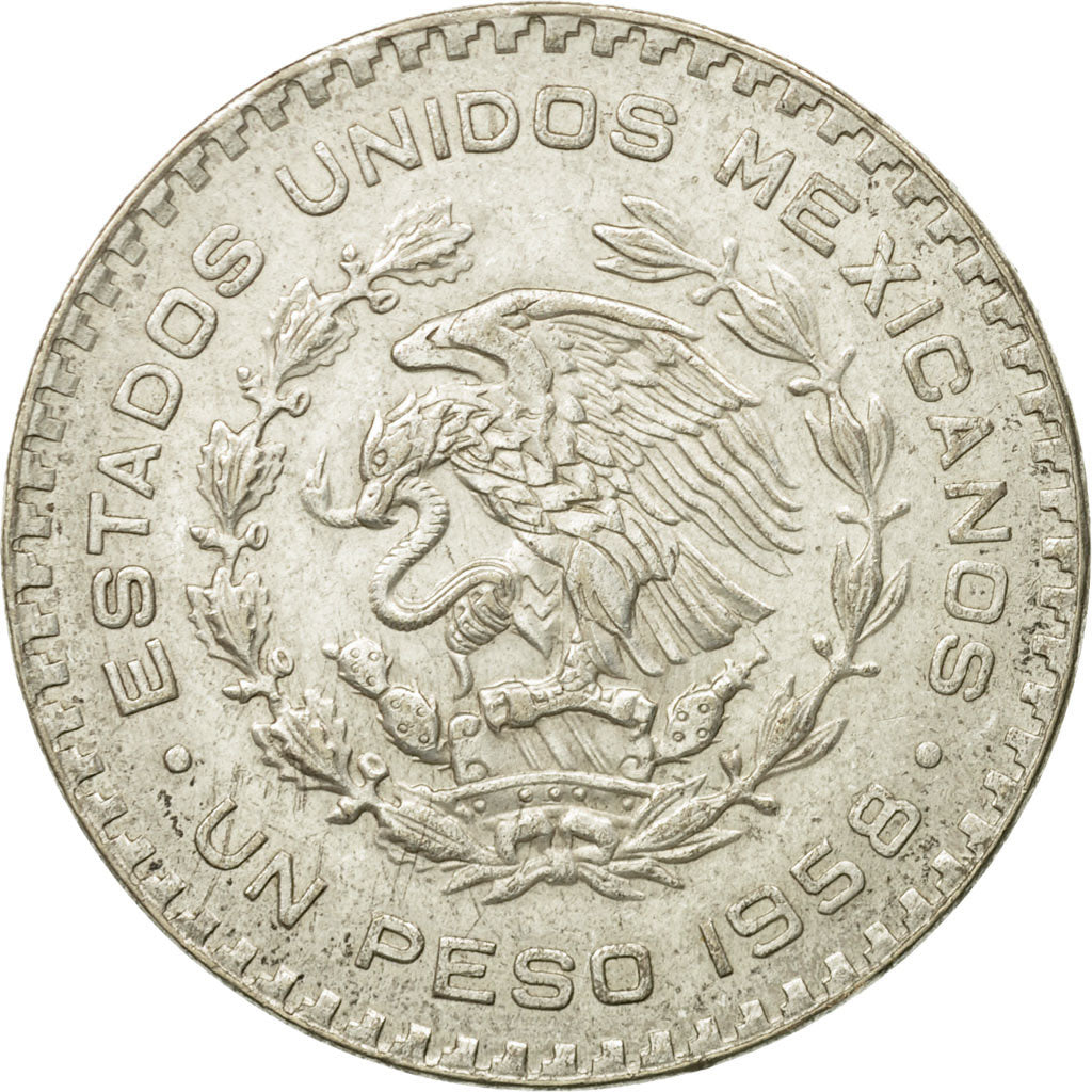 Coin, Mexico, Peso, 1958, Mexico City, EF(40-45), Silver, KM:459