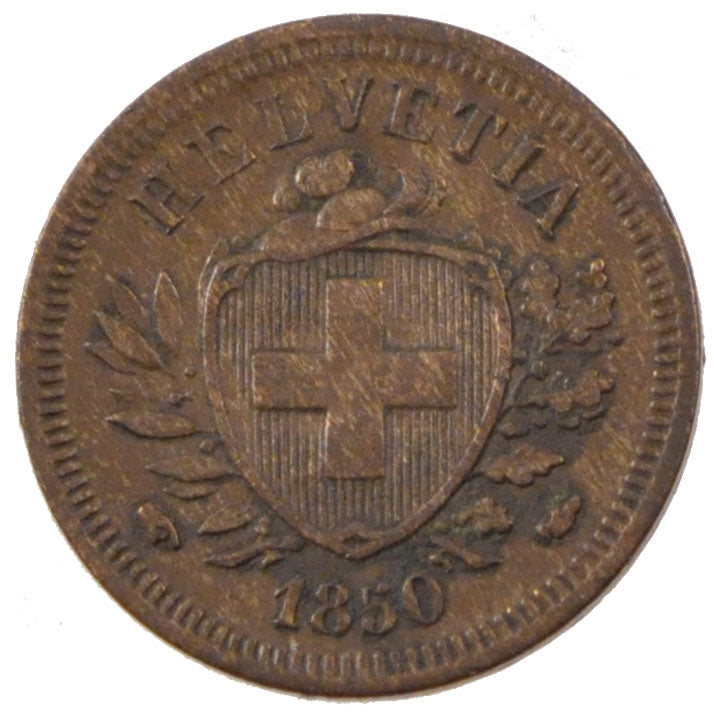 Switzerland, 1 Rappen, 1850, Paris, KM #3, AU(50-53), Bronze, 1.48