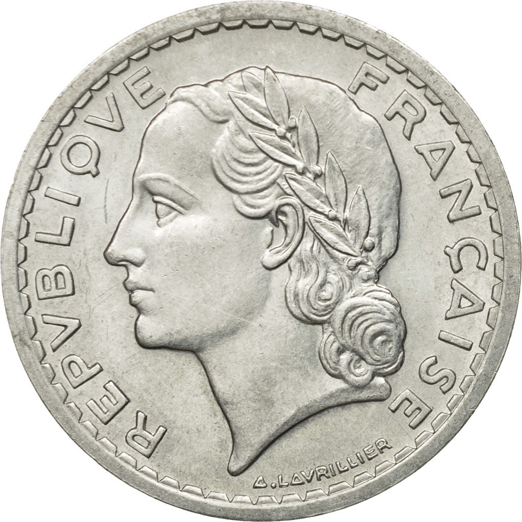 Moneda, Francia, Lavrillier, 5 Francs, 1946, Beaumont - Le Roger, EBC, Aluminio
