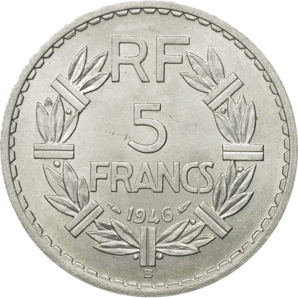 Moneda, Francia, Lavrillier, 5 Francs, 1946, Beaumont - Le Roger, MBC+