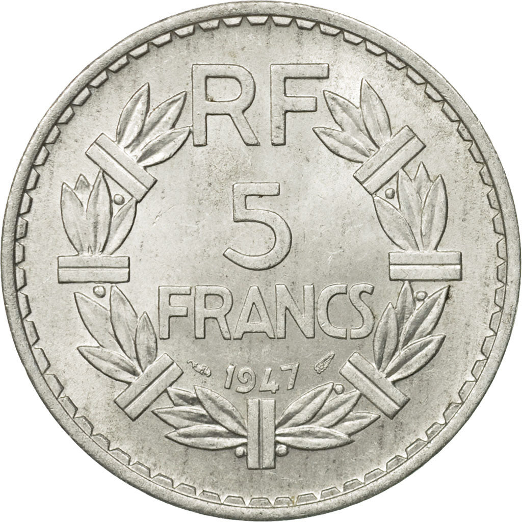 Moneda, Francia, Lavrillier, 5 Francs, 1947, Paris, MBC+, Aluminio, KM:888b.1
