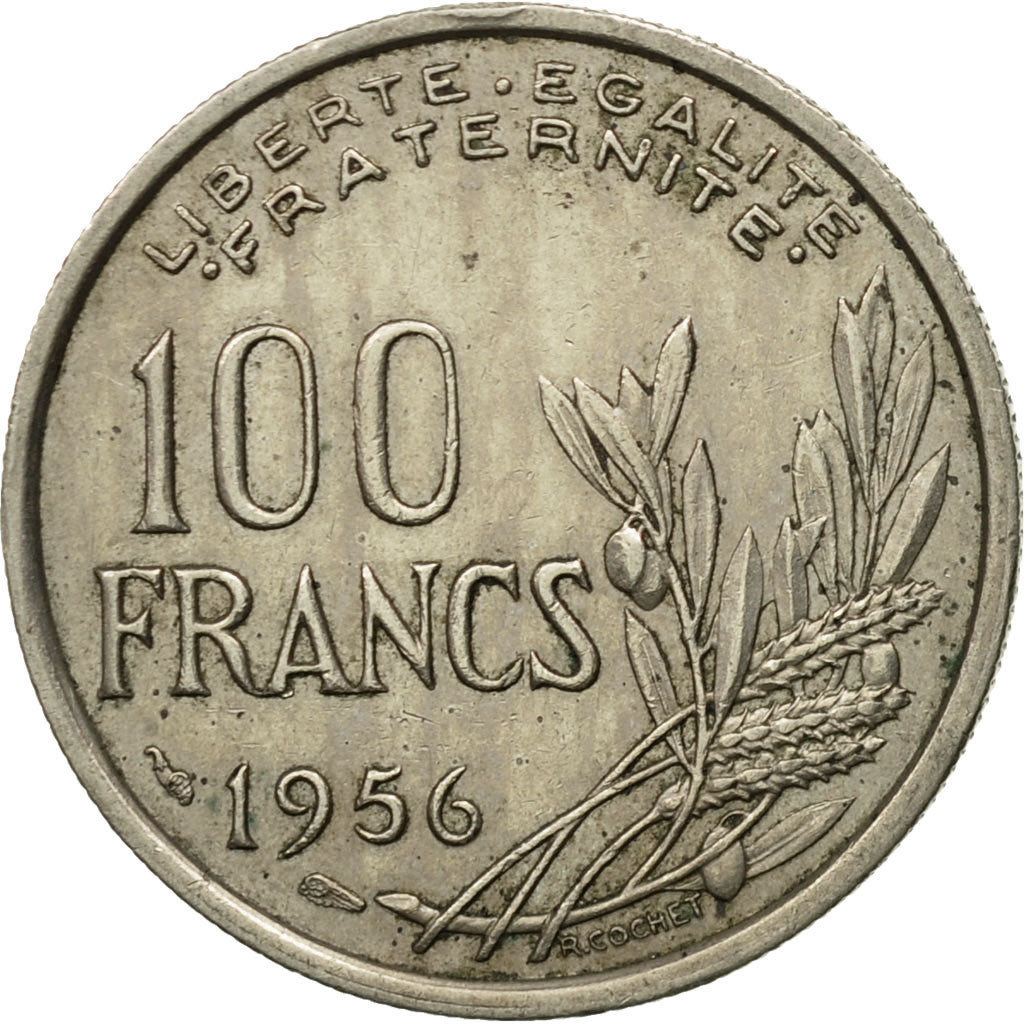 Moneta, Francia, Cochet, 100 Francs, 1956, BB, Rame-nichel, KM:919.1