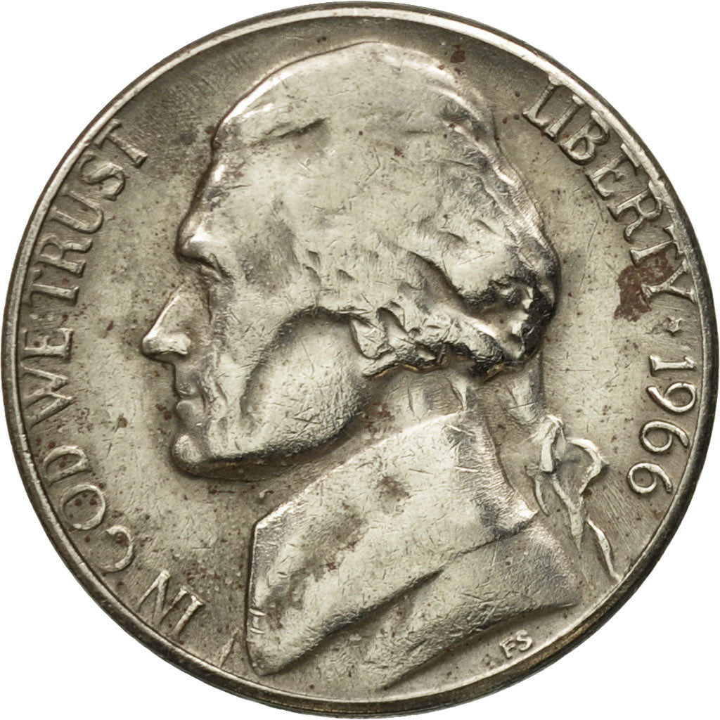 Munten, Verenigde Staten, Jefferson Nickel, 5 Cents, 1966, U.S. Mint