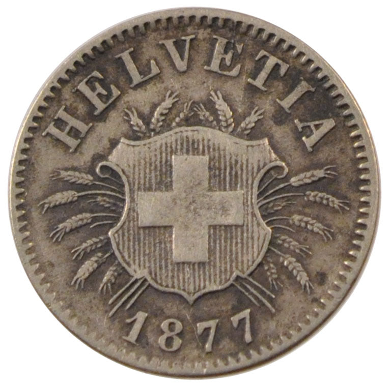 SWITZERLAND, 5 Rappen, 1877, Bern, KM #5, EF(40-45), Billon, 1.63