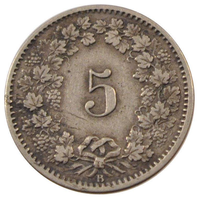 SWITZERLAND, 5 Rappen, 1877, Bern, KM #5, EF(40-45), Billon, 1.63