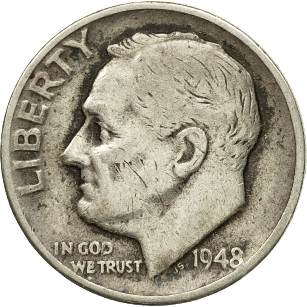 Coin, United States, Roosevelt Dime, Dime, 1948, U.S. Mint, Philadelphia
