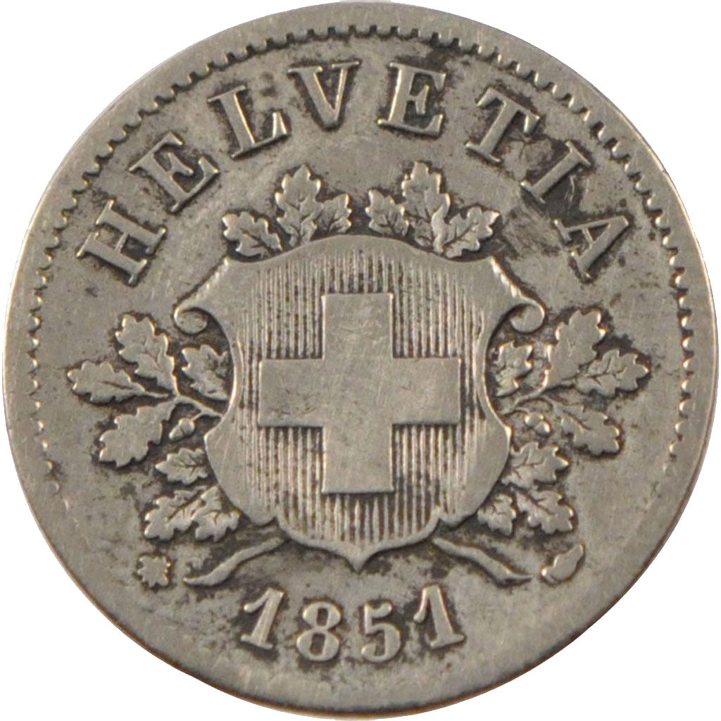 Coin, Switzerland, 10 Rappen, 1851, Strasbourg, VF(30-35), Billon, KM:6