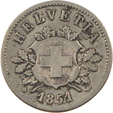 Coin, Switzerland, 10 Rappen, 1851, Strasbourg, VF(30-35), Billon, KM:6
