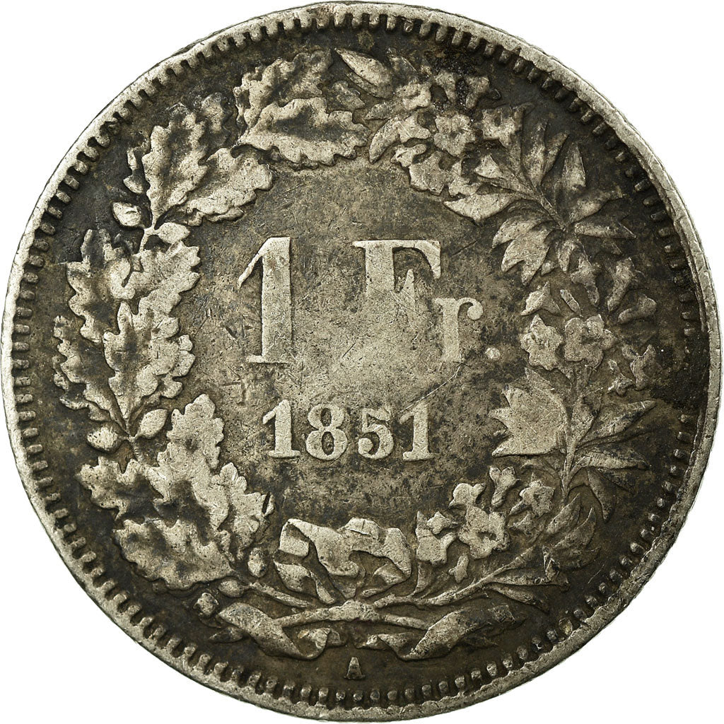Coin, Switzerland, Franc, 1851, Paris, VF(30-35), Silver, KM:9