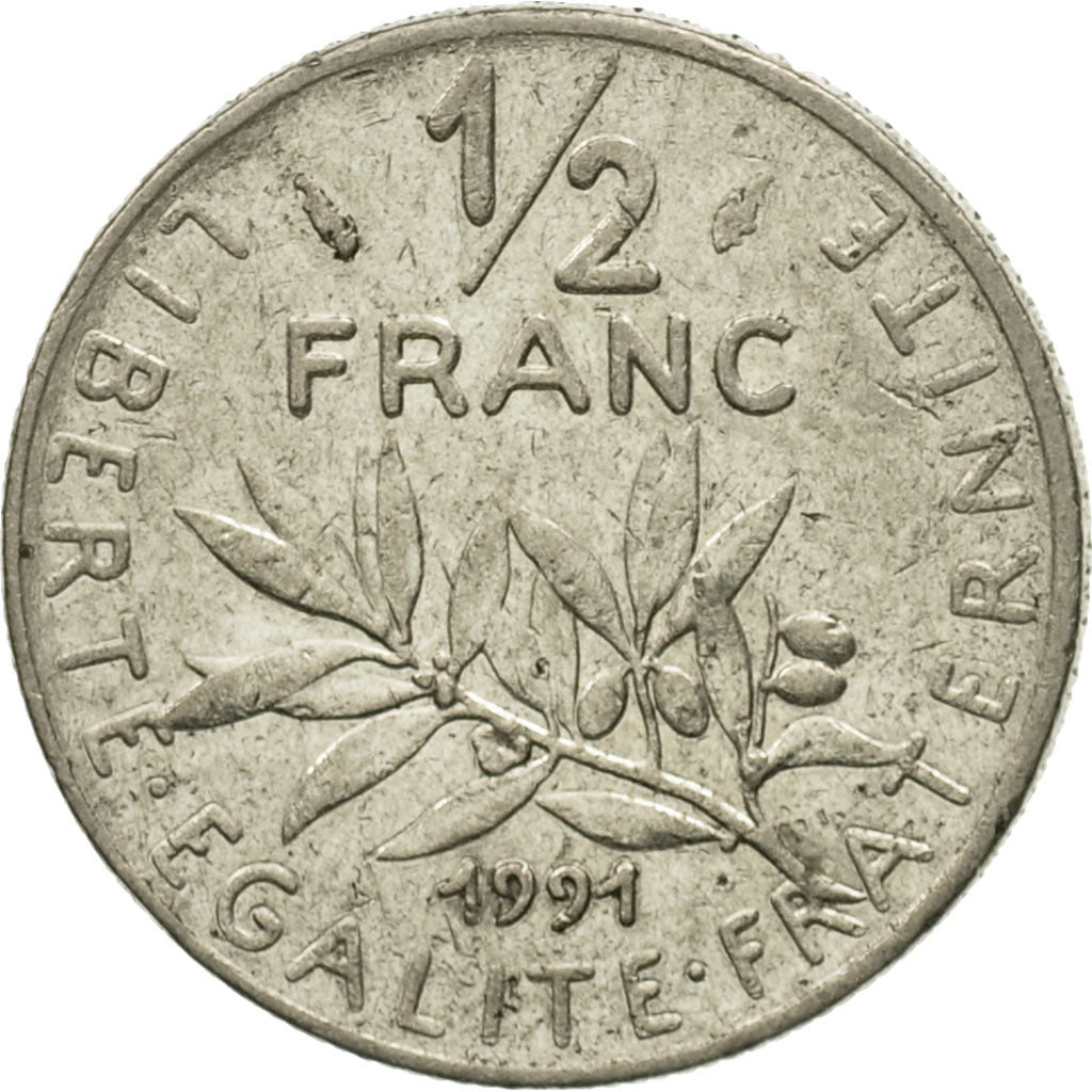Coin, France, Semeuse, 1/2 Franc, 1991, EF(40-45), Nickel, KM:931.2, Gadoury:429