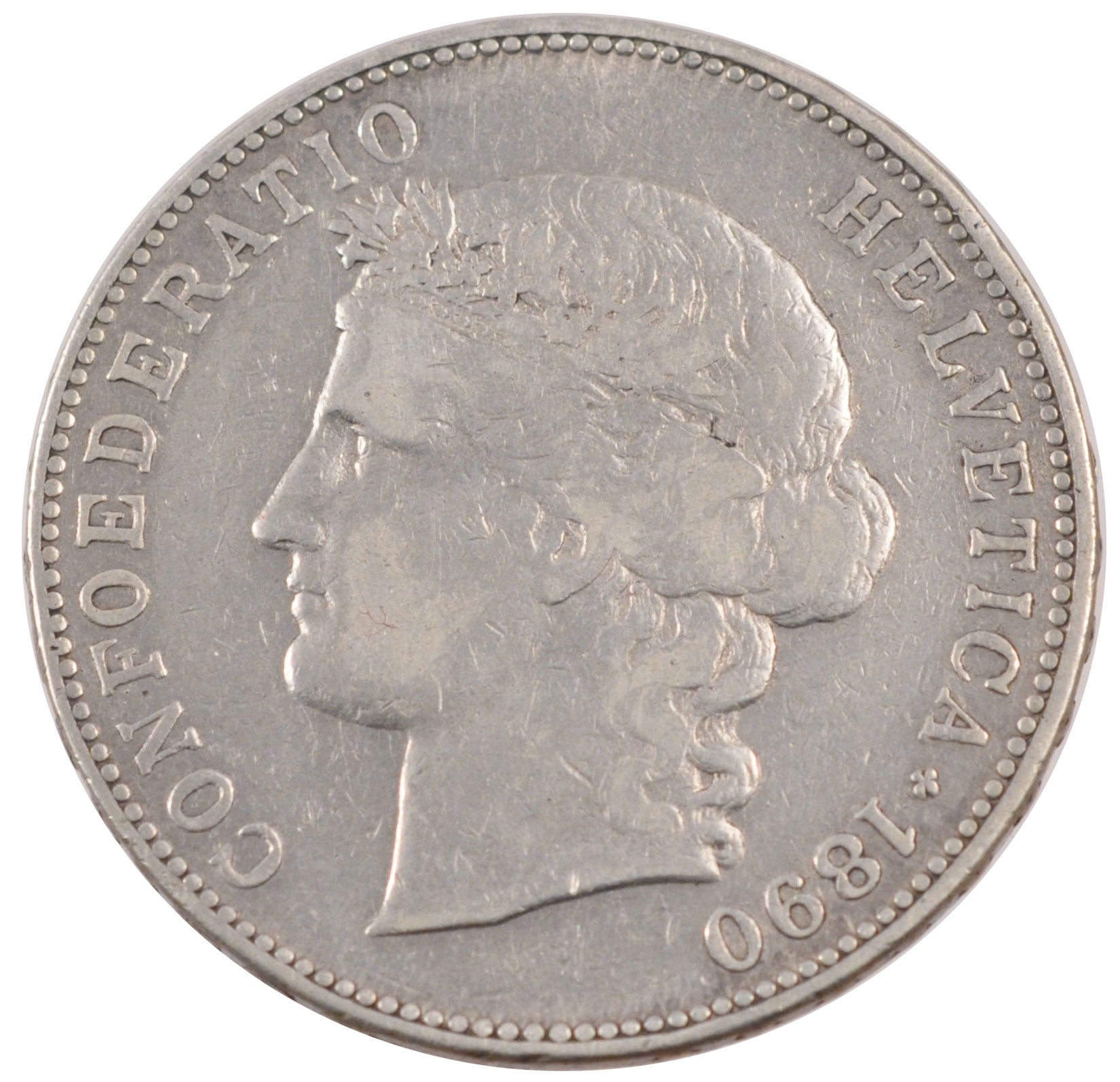 SWITZERLAND, 5 Francs, 1890, Bern, KM #34, VF(30-35), Silver, 37, 24.73