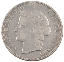 SWITZERLAND, 5 Francs, 1890, Bern, KM #34, VF(30-35), Silver, 37, 24.73