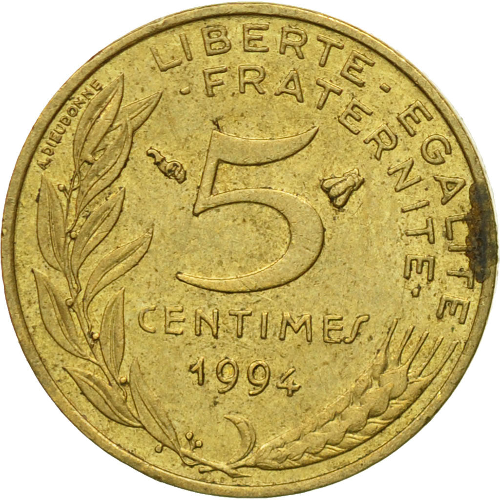 Coin, France, Marianne, 5 Centimes, 1994, Paris, VF(20-25), Aluminum-Bronze