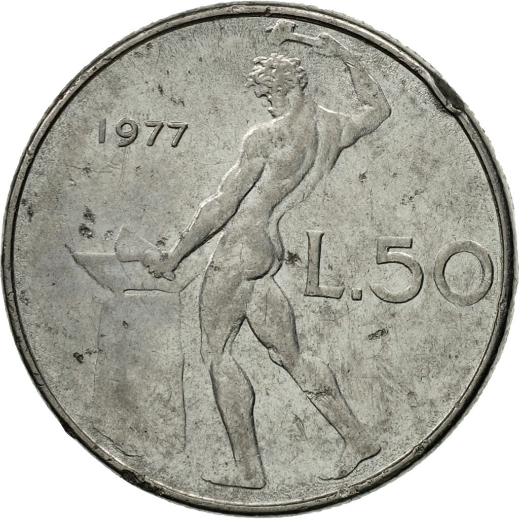 Münze, Italien, 50 Lire, 1977, Rome, S, Stainless Steel, KM:95.1