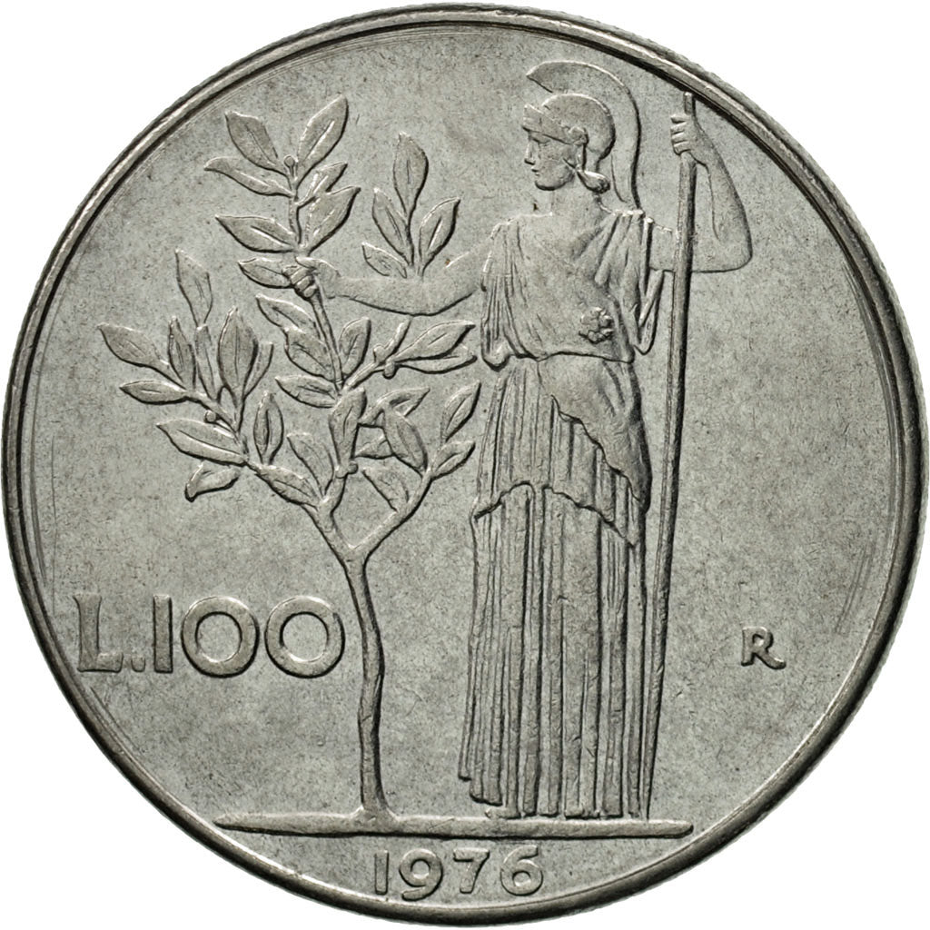 Moneda, Italia, 100 Lire, 1976, Rome, MBC+, Acero inoxidable, KM:96.1
