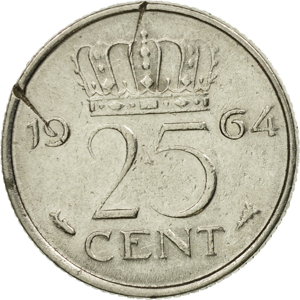 Munten, Nederland, Juliana, 25 Cents, 1964, FR, Nickel, KM:183