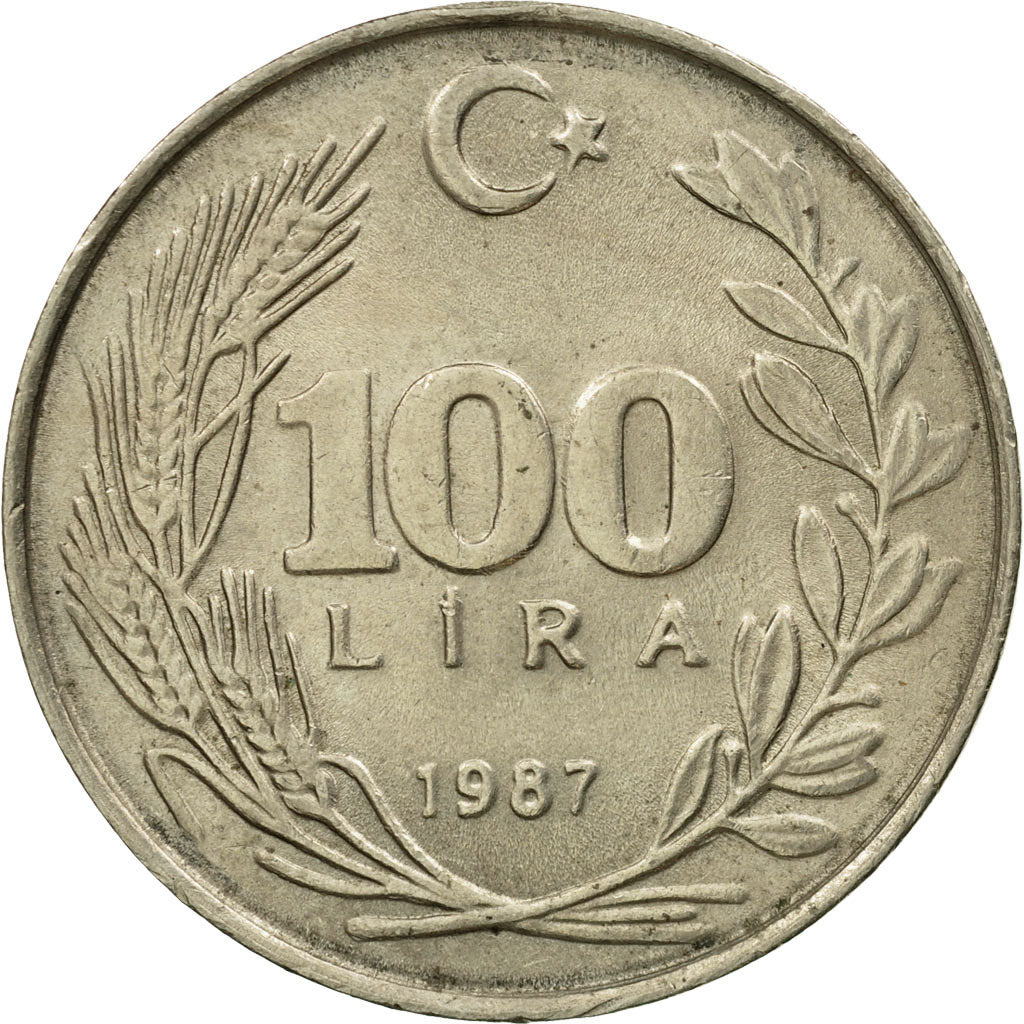 Coin, Turkey, 100 Lira, 1987, AU(50-53), Copper-Nickel-Zinc, KM:967