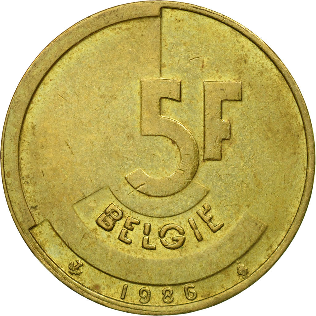 Coin, Belgium, 5 Francs, 5 Frank, 1986, Brussels, EF(40-45), Brass Or