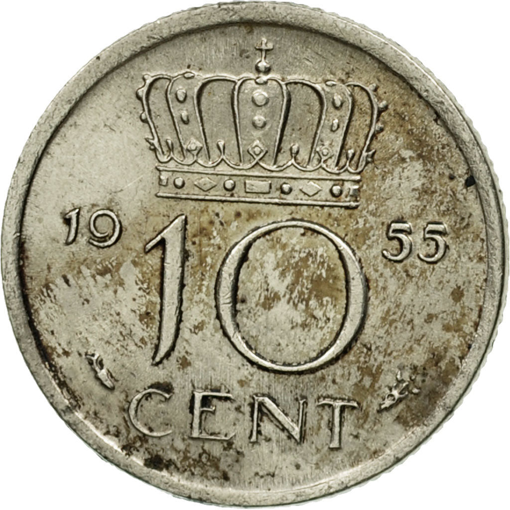 Moneda, Países Bajos, Juliana, 10 Cents, 1955, Bern, BC+, Níquel, KM:182