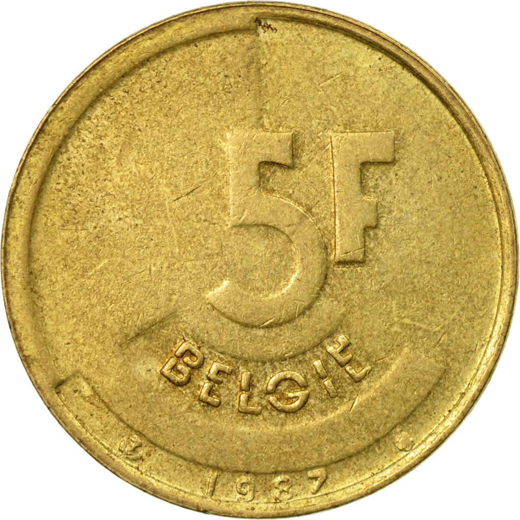 Coin, Belgium, 5 Francs, 5 Frank, 1987, Brussels, VF(20-25), Brass Or