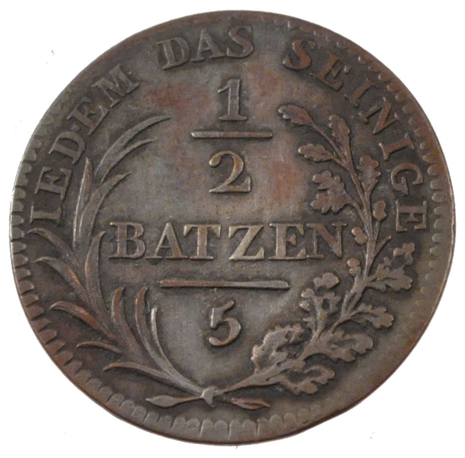 Switzerland, 1/2 Batzen, 1809, KM #5, AU(50-53), Billon, 1.94