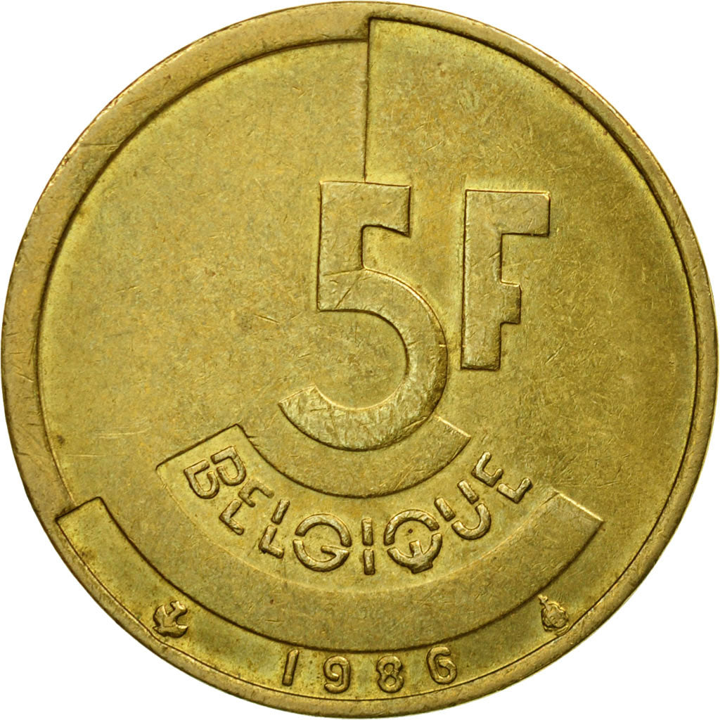 Munten, België, 5 Francs, 5 Frank, 1986, Brussels, ZF+, Brass Or