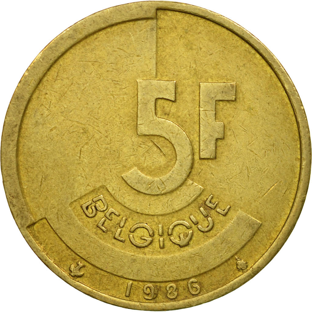 Munten, België, 5 Francs, 5 Frank, 1986, Brussels, FR+, Brass Or