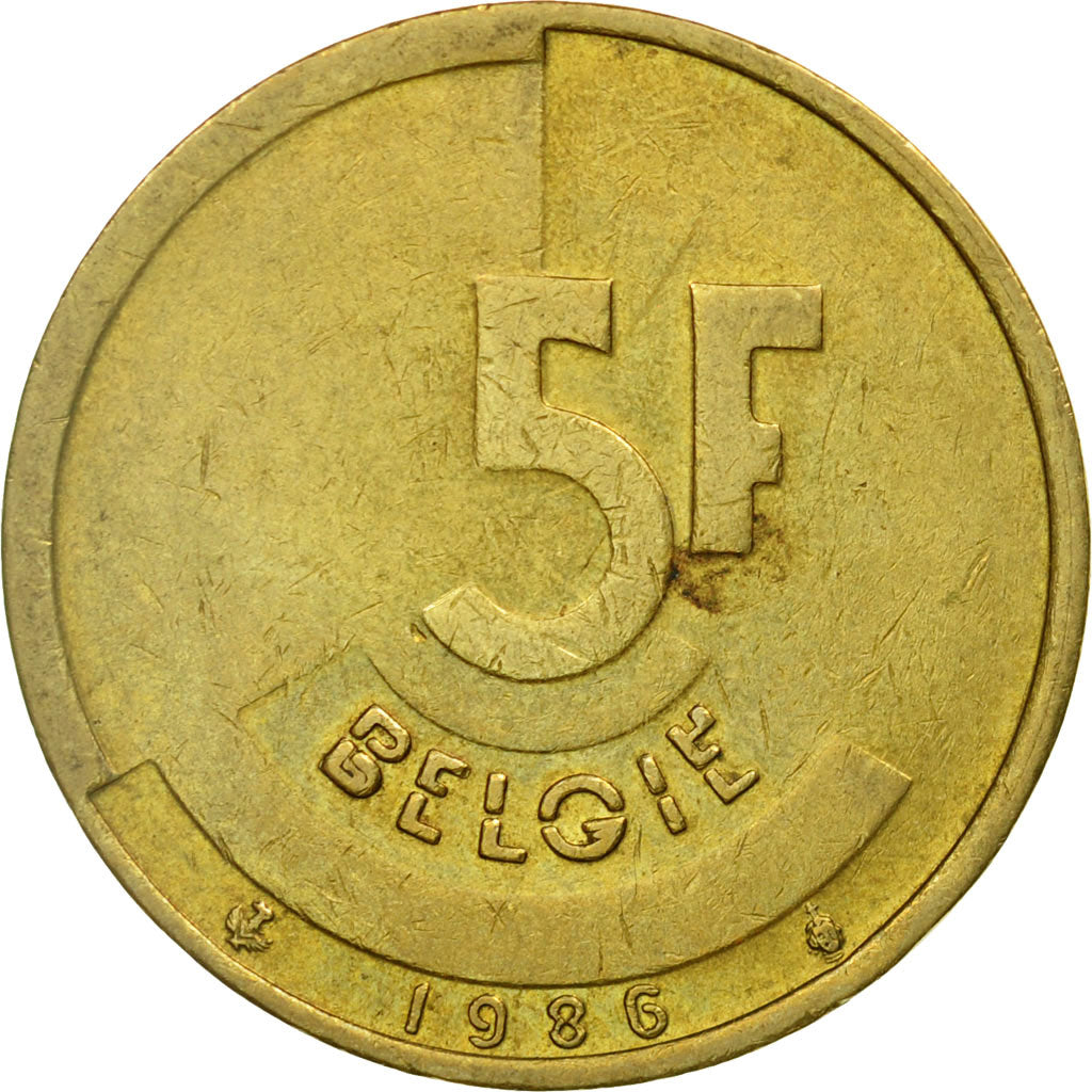 Munten, België, 5 Francs, 5 Frank, 1986, Brussels, FR+, Brass Or