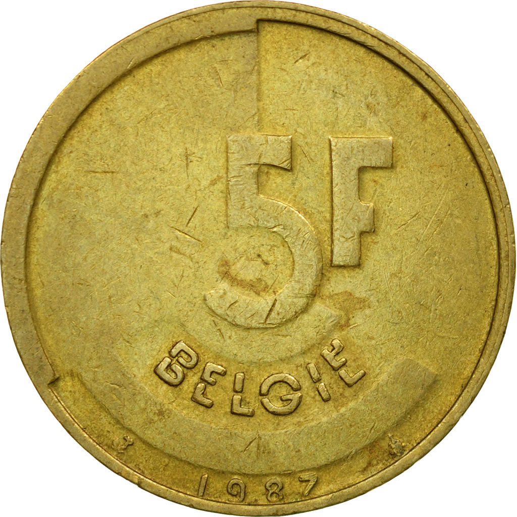 Munten, België, 5 Francs, 5 Frank, 1987, Brussels, FR+, Brass Or