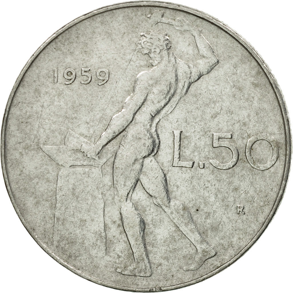 Moneta, Italia, 50 Lire, 1959, Rome, BB, Acciaio inossidabile, KM:95.1