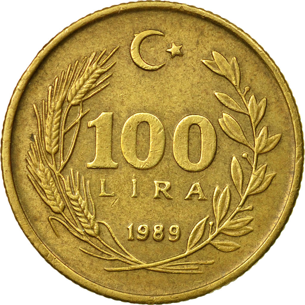 Coin, Turkey, 100 Lira, 1989, AU(50-53), Aluminum-Bronze, KM:988